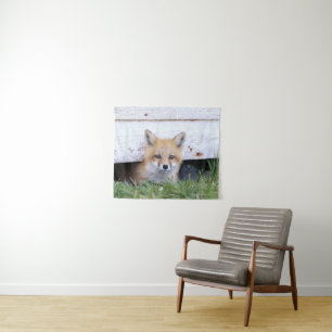 Cutest Baby Animals   Red Fox Kit Peeking Tapestry