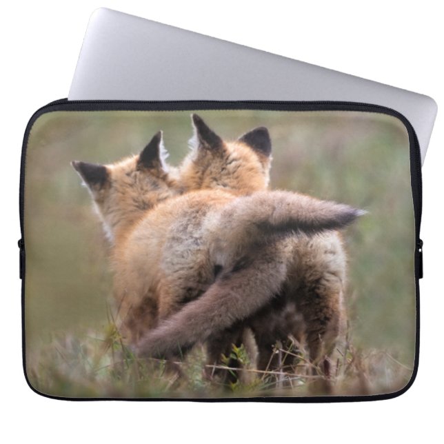Cutest Baby Animals | Red Fox Kits Locking Tails Laptop Sleeve (Front)