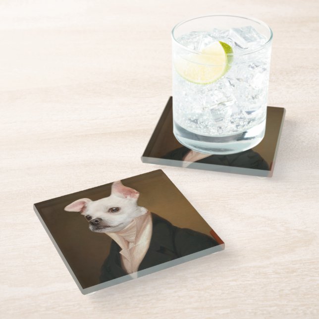 Cutest Baby Animals | Royal Chihuahua Portrait Glass Coaster (Angled)