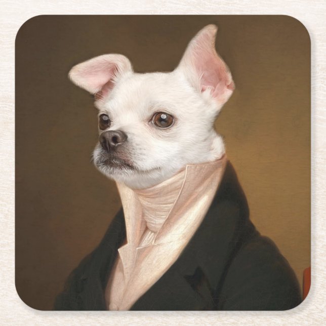 Cutest Baby Animals | Royal Chihuahua Portrait Square Paper Coaster (Front)