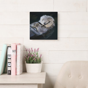 Cutest Baby Animals Sea Otter Floating Square Wall Clock