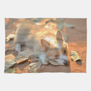 Cutest Baby Animals Shy Corgi Tea Towel