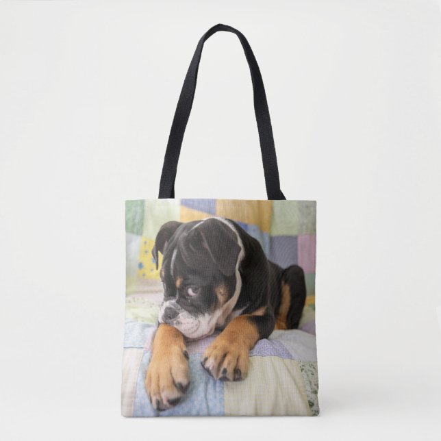 Cutest Baby Animals | Shy Old English Bulldog Tote Bag (Front)