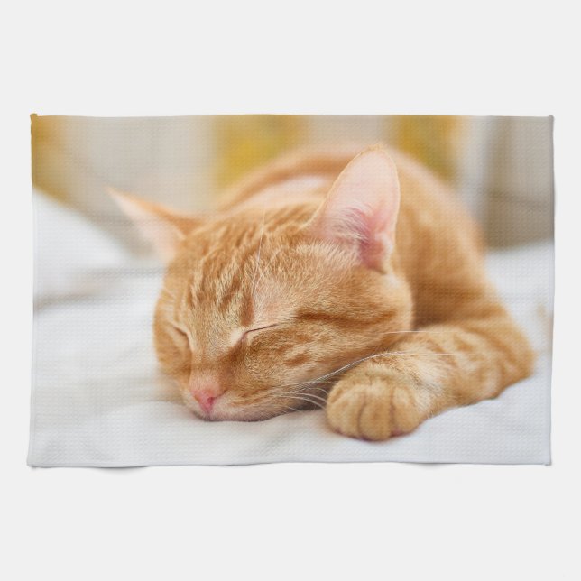 Cutest Baby Animals | Sleeping Ginger Cat Tea Towel (Horizontal)