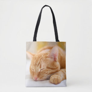 Cutest Baby Animals Sleeping Ginger Cat Tote Bag
