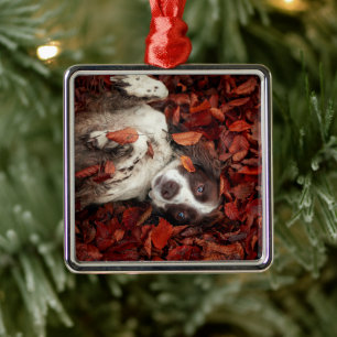 Cutest Baby Animals Spaniel in Autumn Leaves Metal Tree Decoration