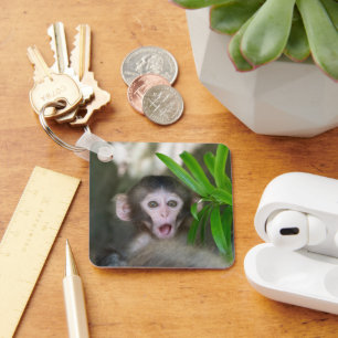 Cutest Baby Animals Surprised Snow Monkey Key Ring