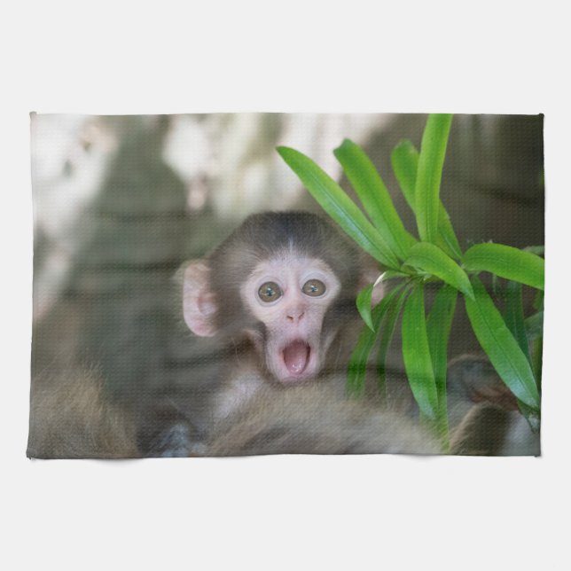 Cutest Baby Animals | Surprised Snow Monkey Tea Towel (Horizontal)
