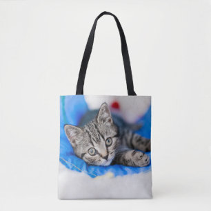 Cutest Baby Animals Tabby Kitten in Play Tunnel Tote Bag