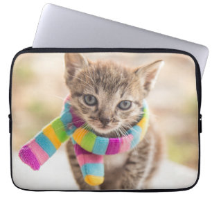 Cutest Baby Animals Tabby Kitten Rainbow Scarf Laptop Sleeve