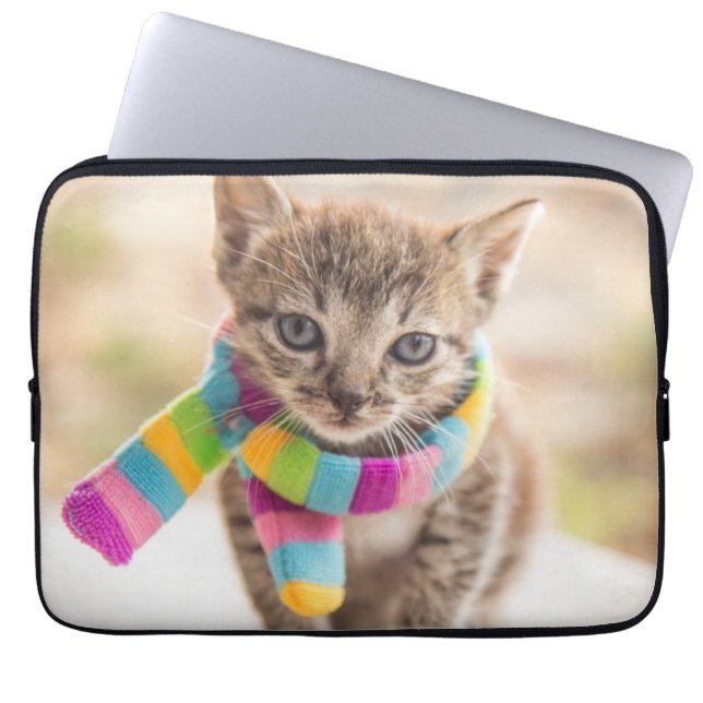 Cutest Baby Animals | Tabby Kitten Rainbow Scarf Laptop Sleeve (Front)