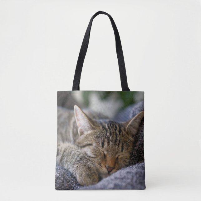 Cutest Baby Animals | Tabby Kitten Sleeping Tote Bag (Front)