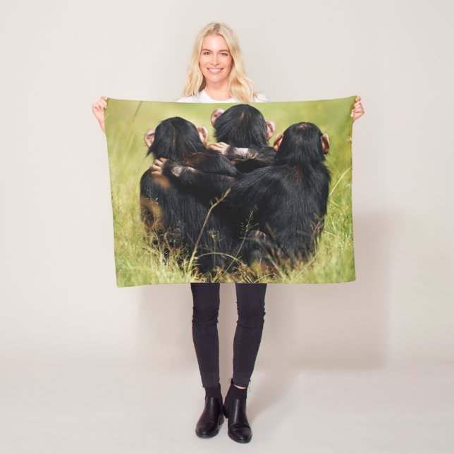 Cutest Baby Animals | Three Chimpanzees Hugging Fleece Blanket (In Situ)