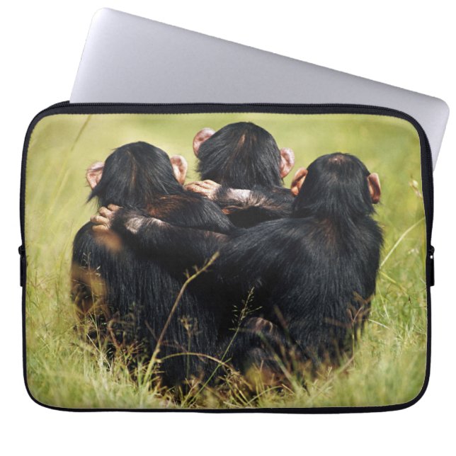 Cutest Baby Animals | Three Chimpanzees Hugging Laptop Sleeve (Front)