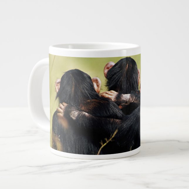 Cutest Baby Animals | Three Chimpanzees Hugging Large Coffee Mug (Front Left)