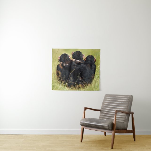 Cutest Baby Animals | Three Chimpanzees Hugging Tapestry (In Situ (Horizontal))