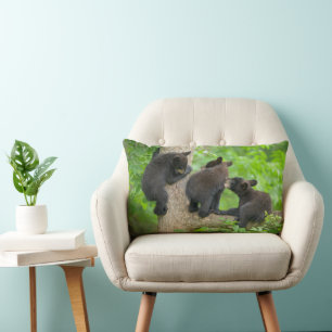 Cutest Baby Animals   Three Young Black Bear Cubs Lumbar Cushion