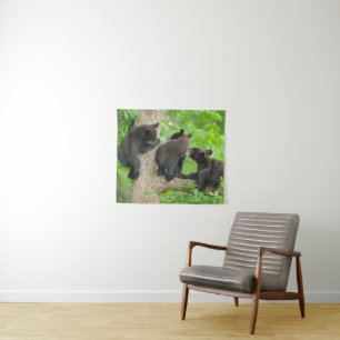 Cutest Baby Animals   Three Young Black Bear Cubs Tapestry