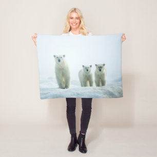 Cutest Baby Animals Three Young Polar Bears Fleece Blanket