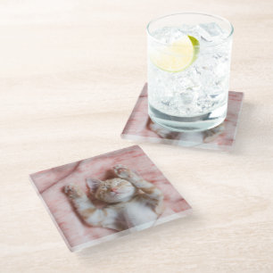 Cutest Baby Animals Tiny Orange Striped Kitten Glass Coaster