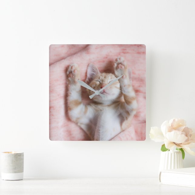 Cutest Baby Animals | Tiny Orange Striped Kitten Square Wall Clock (Home)