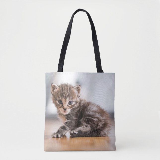 Cutest Baby Animals | Tiny Tabby Kitten Tote Bag (Front)