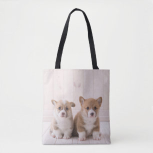 Cutest Baby Animals   Two Baby Corgis Sitting Tote Bag