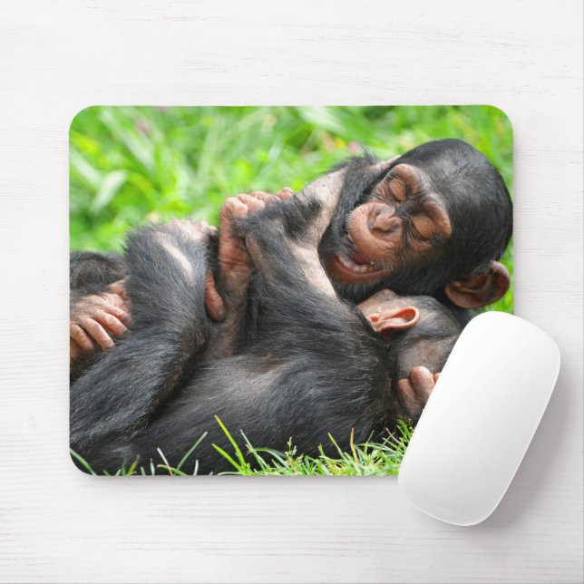 Cutest Baby Animals | Two Young Chimpanzees Mouse Mat (With Mouse)