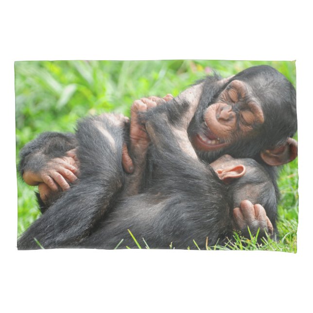Cutest Baby Animals | Two Young Chimpanzees Pillowcase (Front)