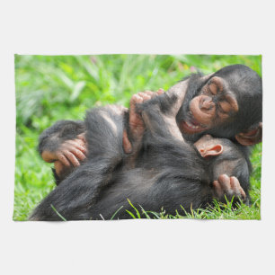 Cutest Baby Animals   Two Young Chimpanzees Tea Towel