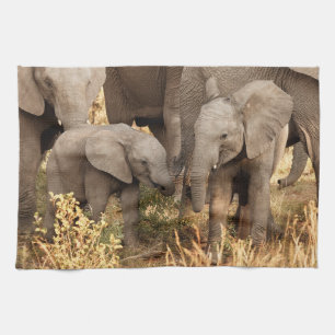 Cutest Baby Animals Two Young Elephants Tea Towel