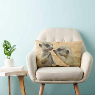 Cutest Baby Animals Two Young Meerkats Lumbar Cushion