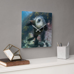 Cutest Baby Animals   Underwater Cape Fur Seal Square Wall Clock