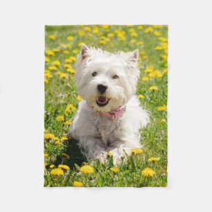 Cutest Baby Animals   Westie Dog in Dandelions Fleece Blanket