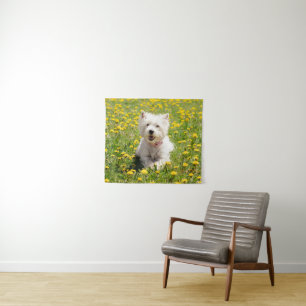 Cutest Baby Animals   Westie Dog in Dandelions Tapestry