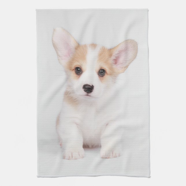 Cutest Baby Animals | White Corgi Puppy Tea Towel (Vertical)