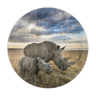 Cutest Baby Animals   White Rhino & Calf Cutting Board