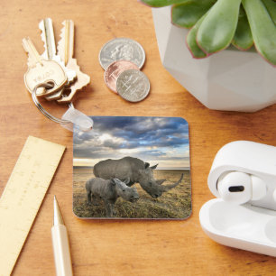 Cutest Baby Animals White Rhino & Calf Key Ring