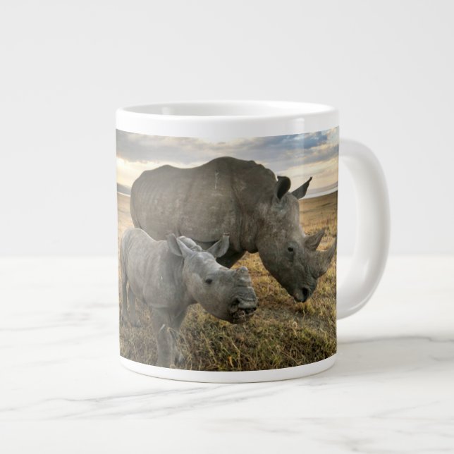 Cutest Baby Animals | White Rhino & Calf Large Coffee Mug (Front Right)