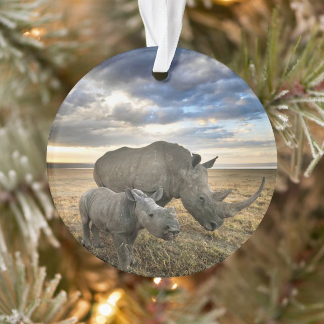 Cutest Baby Animals | White Rhino & Calf Ornament (Tree)