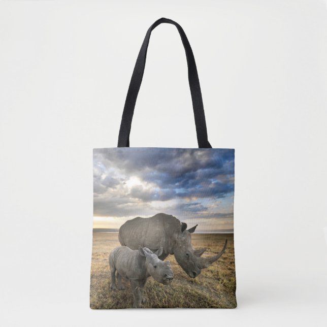 Cutest Baby Animals | White Rhino & Calf Tote Bag (Front)