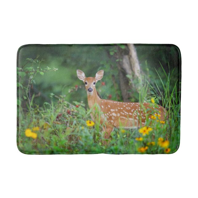 Cutest Baby Animals | White Tailed Deer in Daisies Bath Mat (Front)