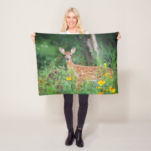 Cutest Baby Animals | White Tailed Deer in Daisies Fleece Blanket (In Situ)