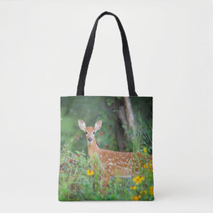 Cutest Baby Animals   White Tailed Deer in Daisies Tote Bag