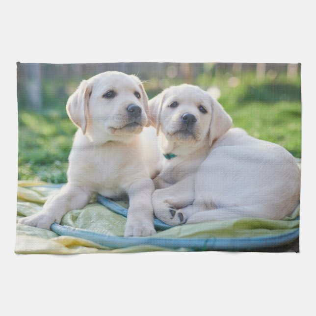Cutest Baby Animals | Yellow Labrador Retrievers Tea Towel (Horizontal)