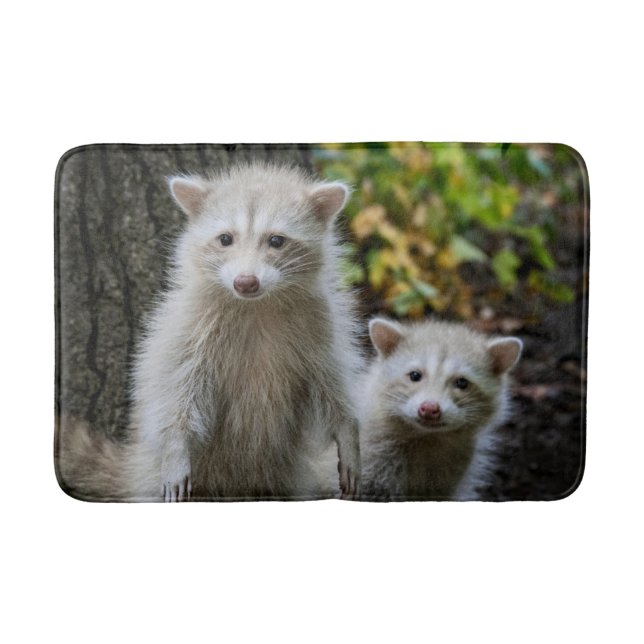 Cutest Baby Animals | Young Blonde Raccoons Bath Mat (Front)