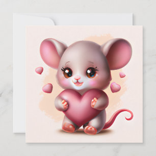 Cutest Baby Mouse with Valentine's Heart Holiday Card