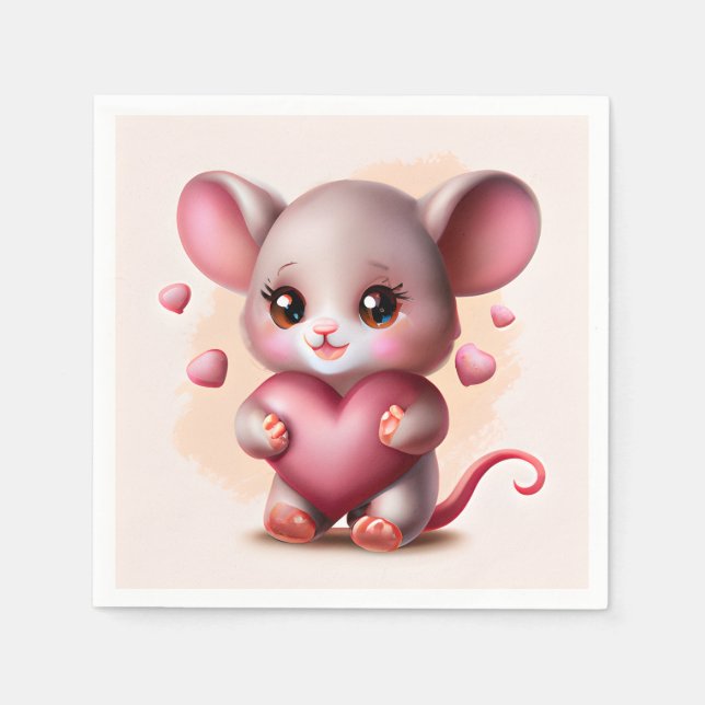 Cutest Baby Mouse with Valentine's Heart  Napkin (Front)