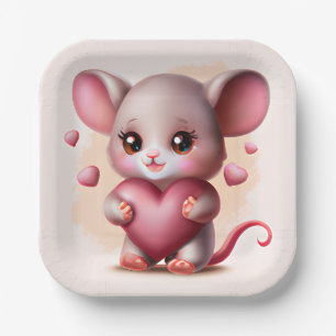 Cutest Baby Mouse with Valentine's Heart  Paper Plate