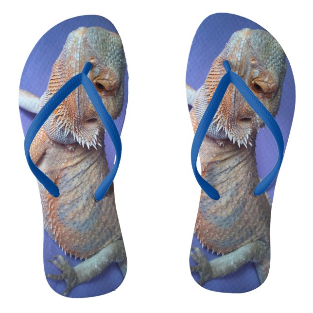 Cutest Bearded Dragon Photo Blue Flip Flops (Footbed)